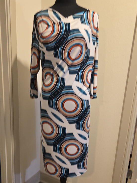 Liz Claiborne Dresses & Skirts - Liz Claiborne White Dress with Blue & Orange Circular Print